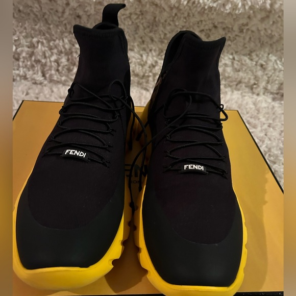 Fendi FF Motif Mesh High-Top 'Black Yellow Sneakers - Picture 2 of 6